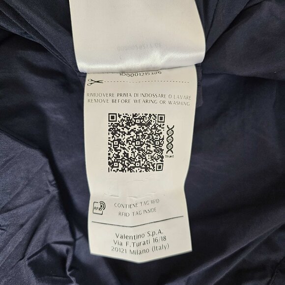 VALENTINO NAVY RUFFLE TRIM NECK TIE JACKET (40) - Picture 10 of 16